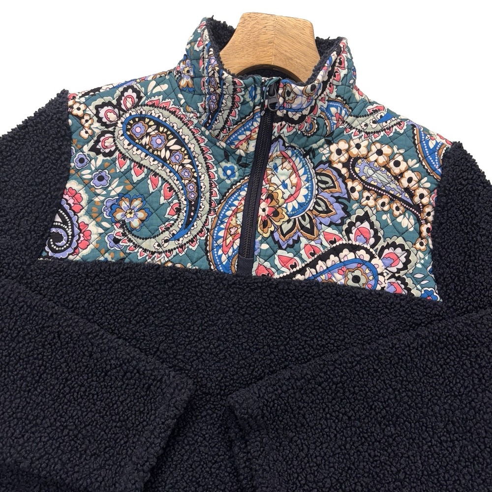Vera Bradley Sherpa Quarter Zip Pullover Jacket Womens L Paisley Quilted Blue